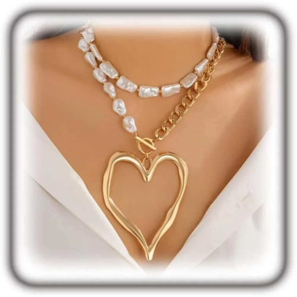 Y2k Large Heart Necklaces for Women Chunky Big Heart Pendant Necklace Exaggerate